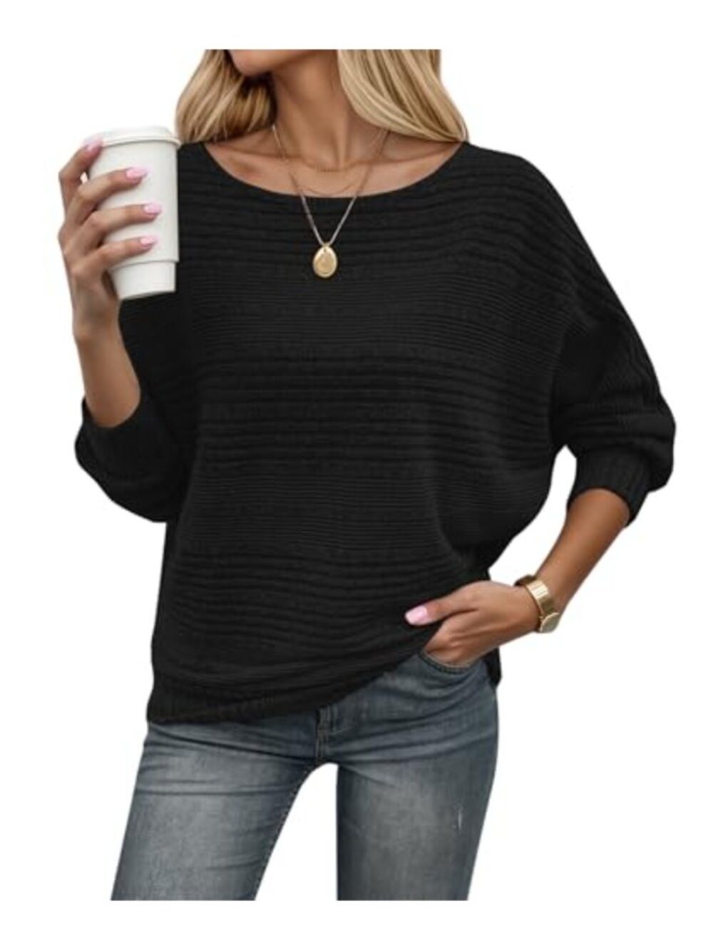 Women's Long Sleeve Tunic Sweater Loose Batwing Pullover Soft Stretchable